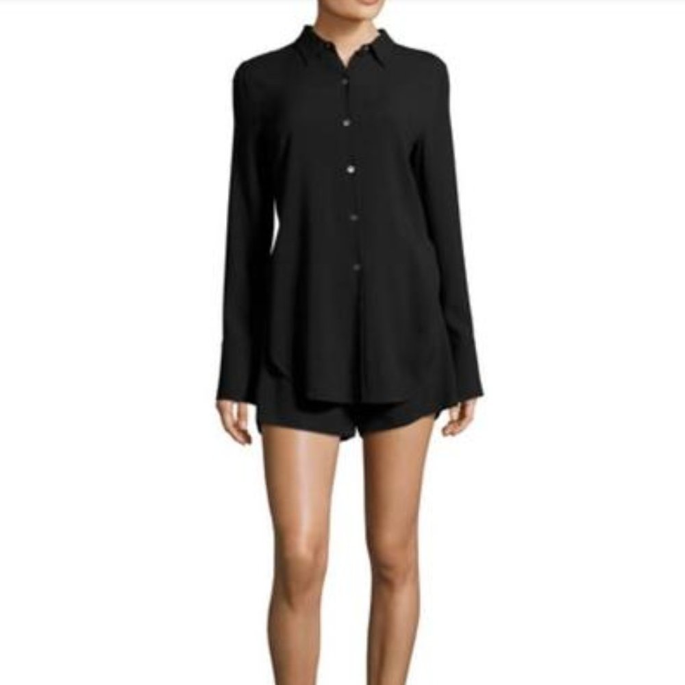 Theory Black Ranay Rosina Crepe Long-sleeve Romper
